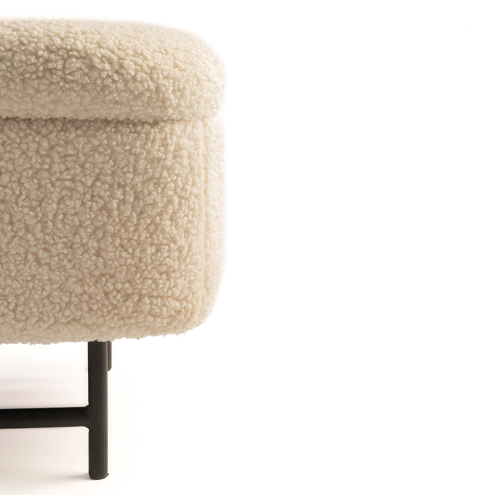 Sequoia Polyester Storage Bench with Steel Legs - Ivory