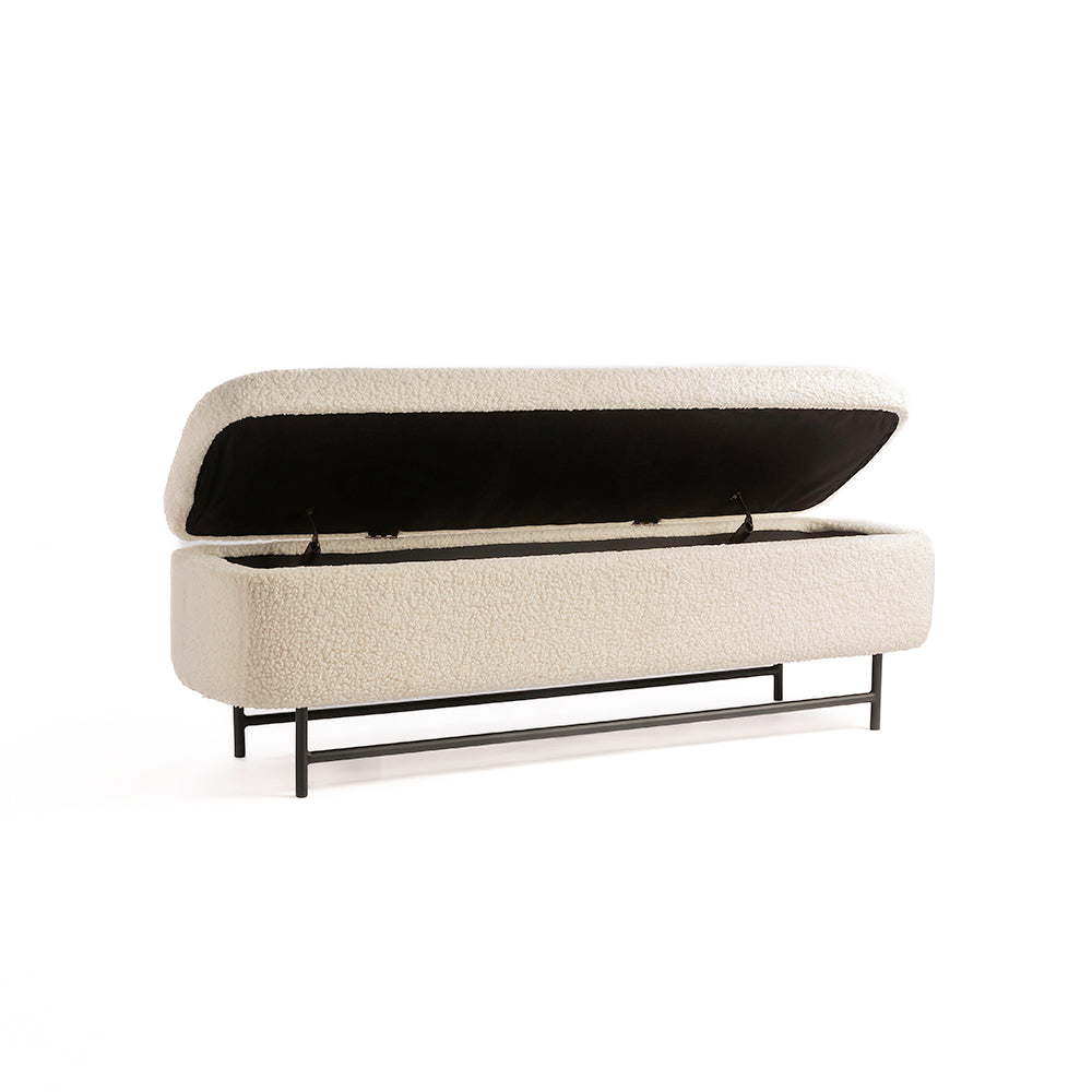 Sequoia Polyester Storage Bench with Steel Legs - Ivory