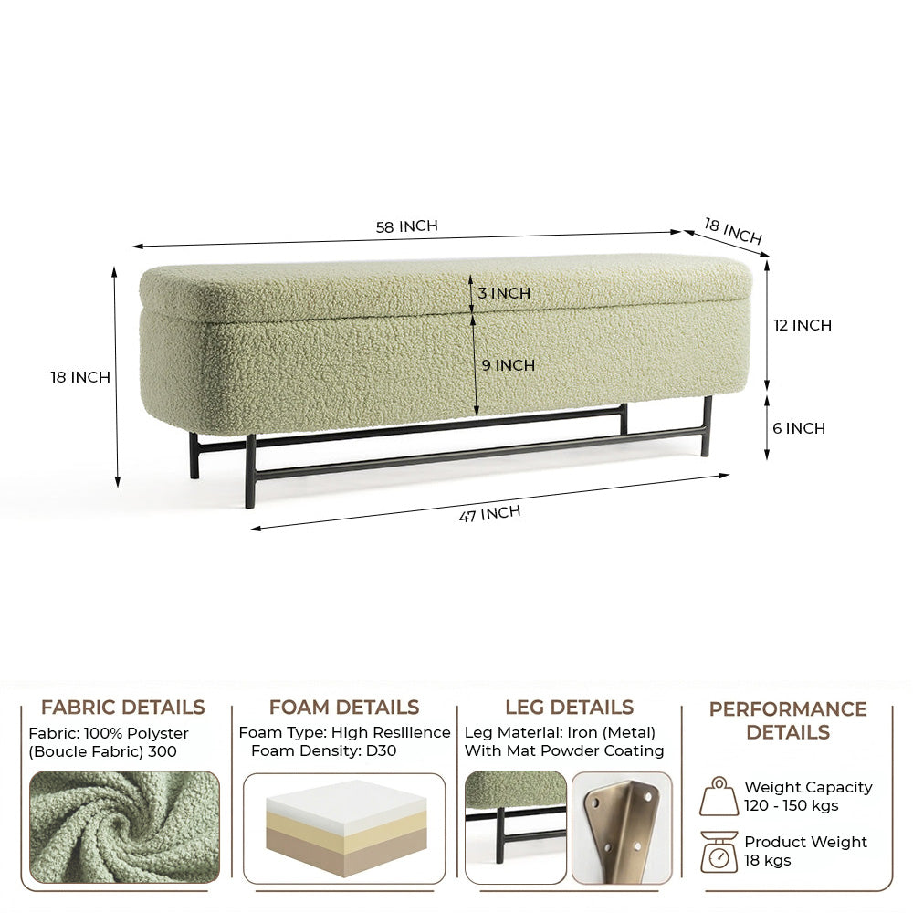 Sequoia Polyester Storage Bench with Steel Legs - Emerald Green
