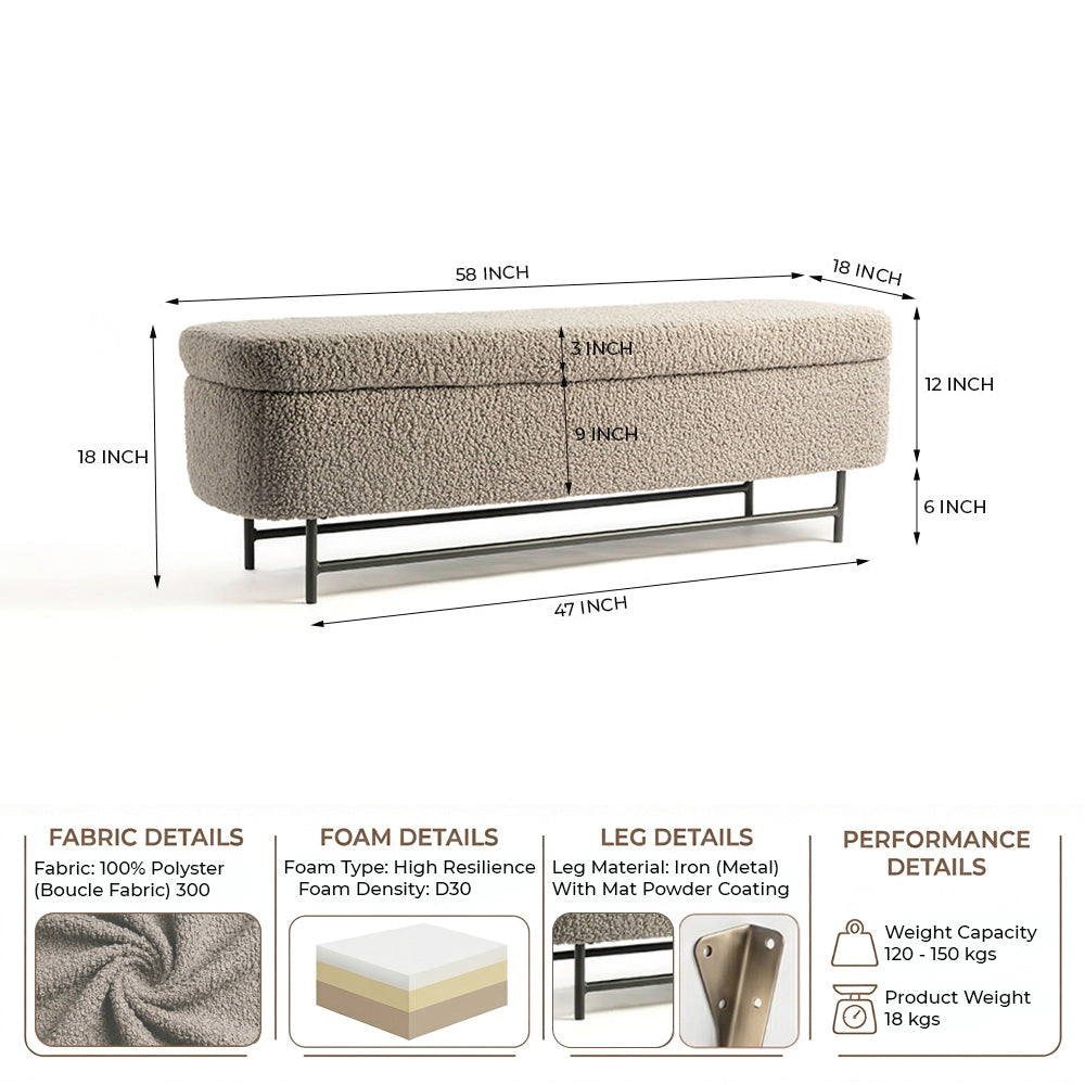 Sequoia Polyester Storage Bench with Steel Legs - Grey