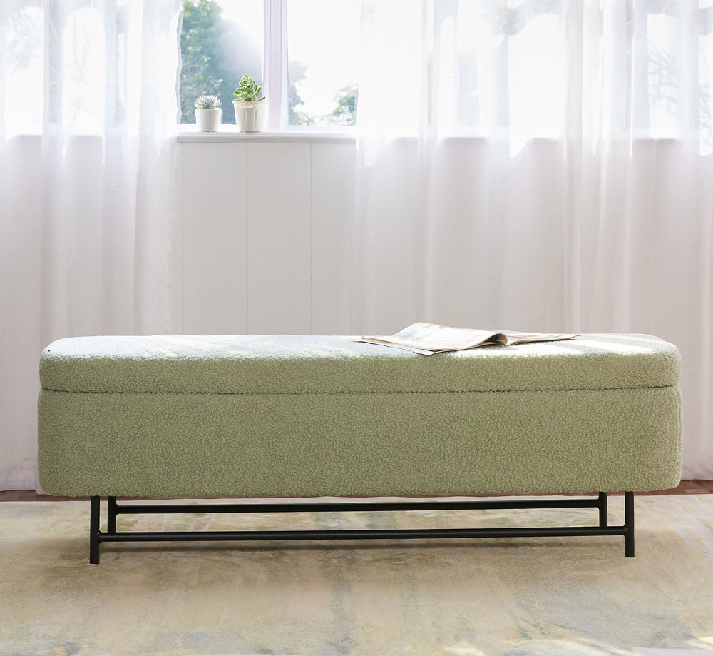 Sequoia Polyester Storage Bench with Steel Legs - Emerald Green