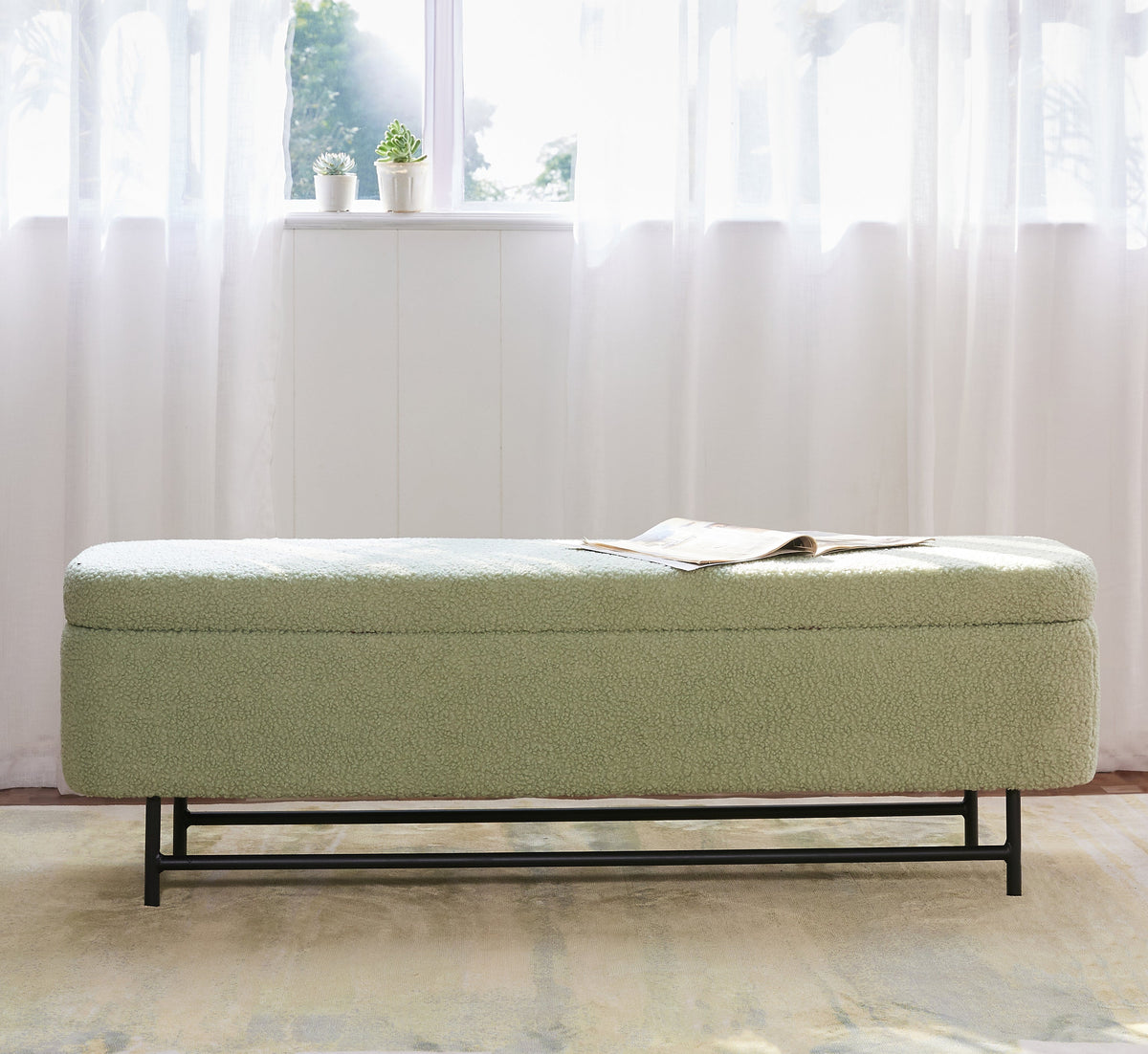 Sequoia Polyester Storage Bench with Steel Legs - Emerald Green