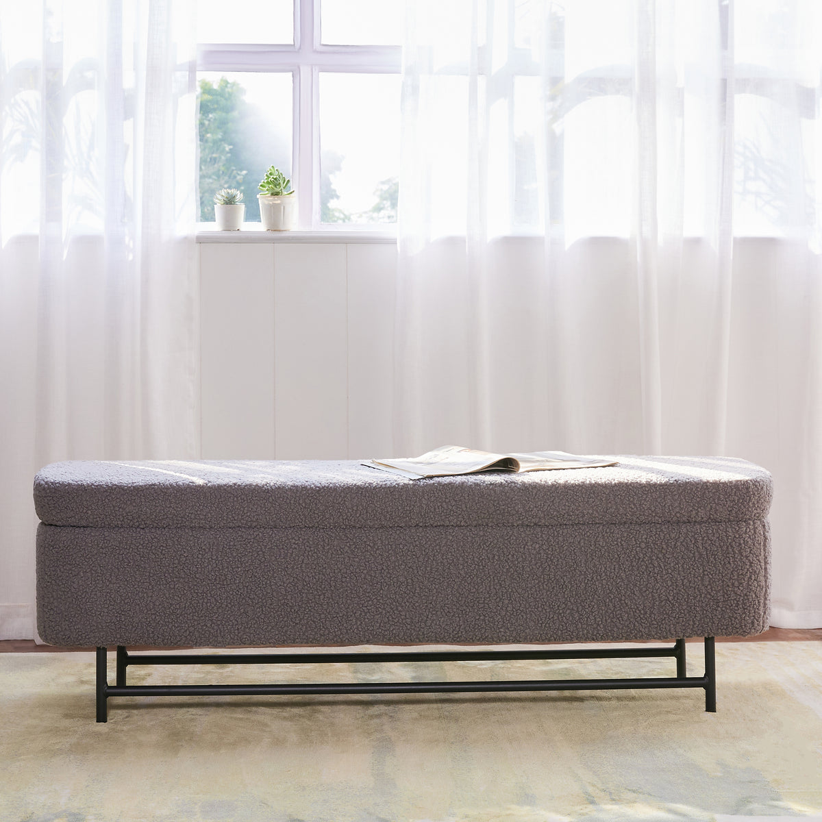 Sequoia Polyester Storage Bench with Steel Legs - Grey