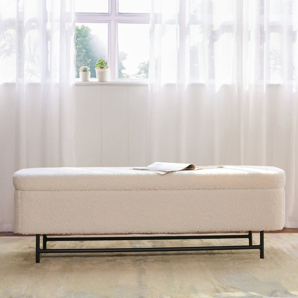 Sequoia Polyester Storage Bench with Steel Legs - Ivory