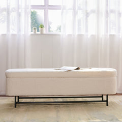 Sequoia Polyester Storage Bench with Steel Legs - Ivory