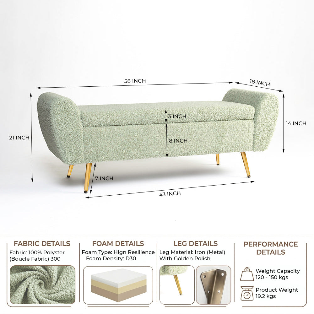 Barcarolle Boucle Fabric Bench - Emerald Green