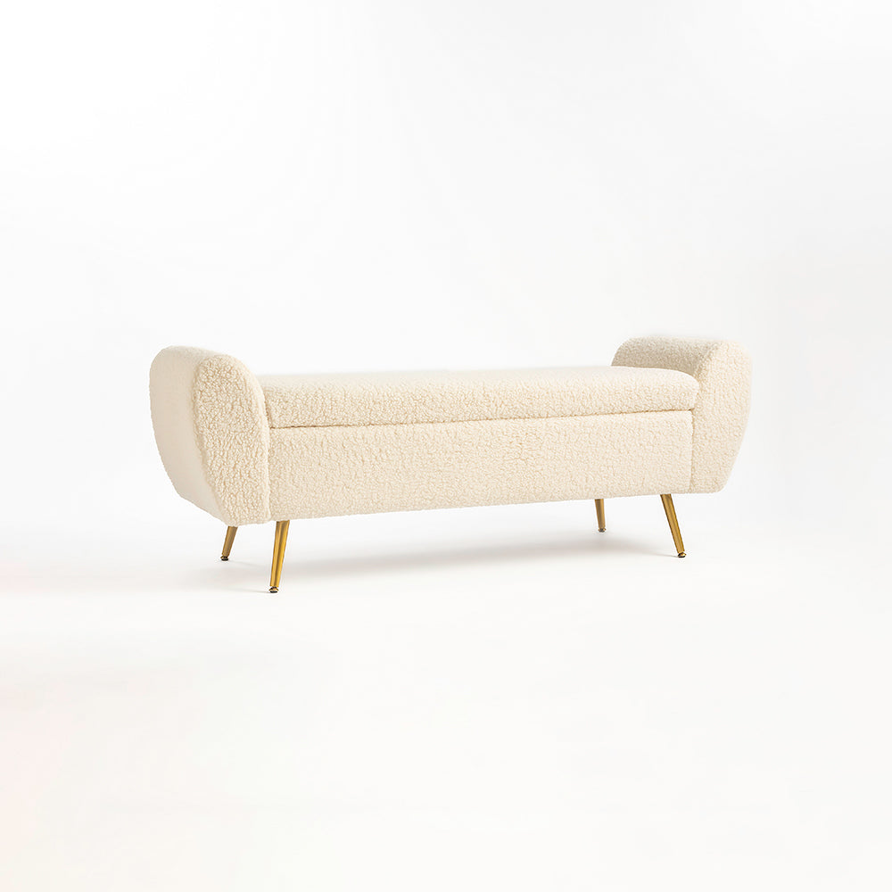Barcarolle Boucle Fabric Bench - Ivory