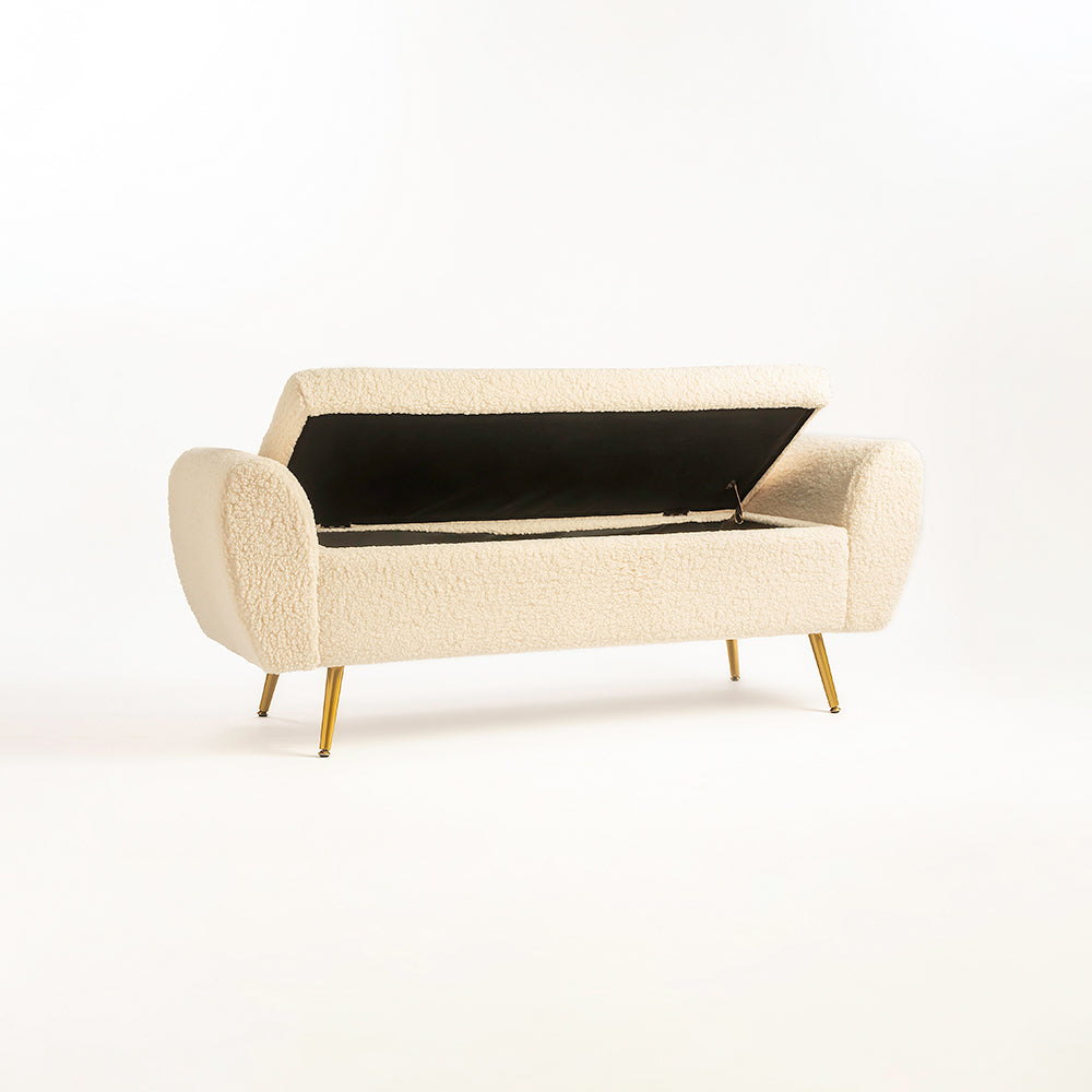 Barcarolle Boucle Fabric Bench - Ivory
