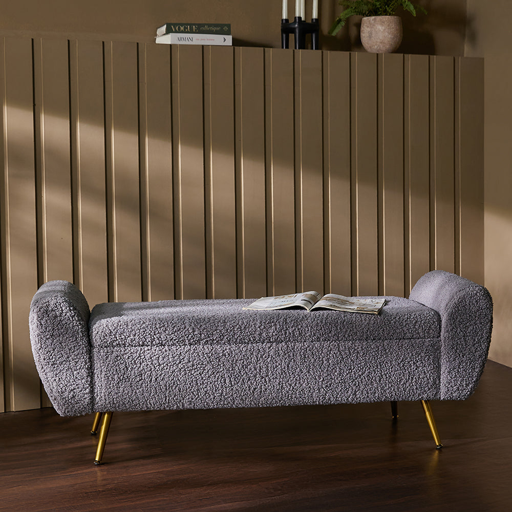Barcarolle Boucle Fabric Bench - Grey