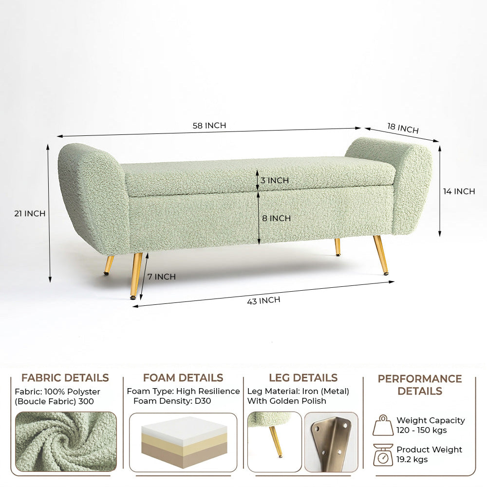 Barcarolle Boucle Fabric Bench - Emerald Green