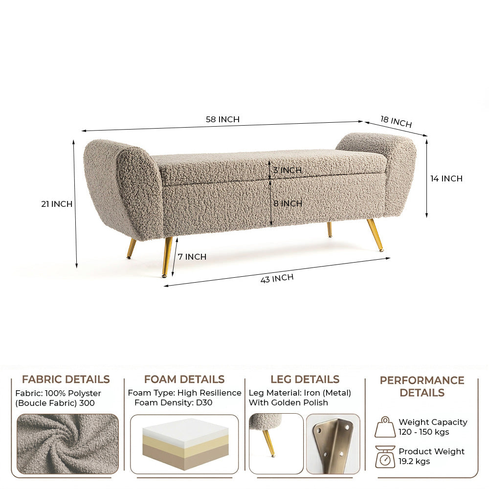 Barcarolle Boucle Fabric Bench - Grey