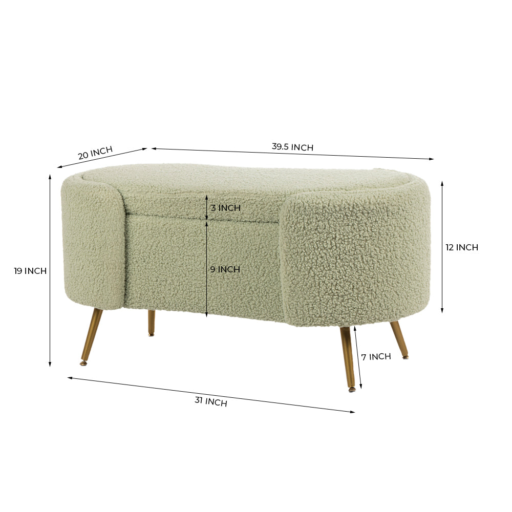 Alabaster Polyester Storage Bench With Steel Legs