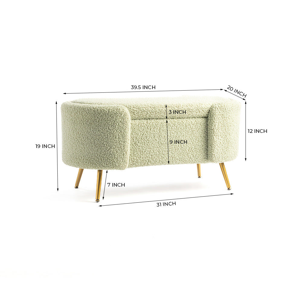 Alabaster Polyester Storage Bench With Steel Legs - Emerald Green