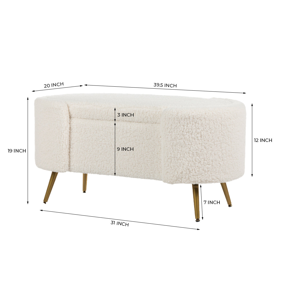 Alabaster Polyester Storage Bench With Steel Legs