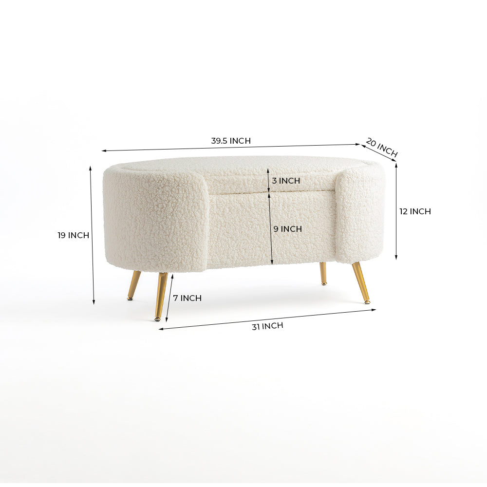 Alabaster Polyester Storage Bench With Steel Legs - Ivory