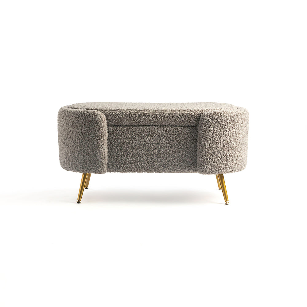 Alabaster Polyester Storage Bench With Steel Legs - Grey