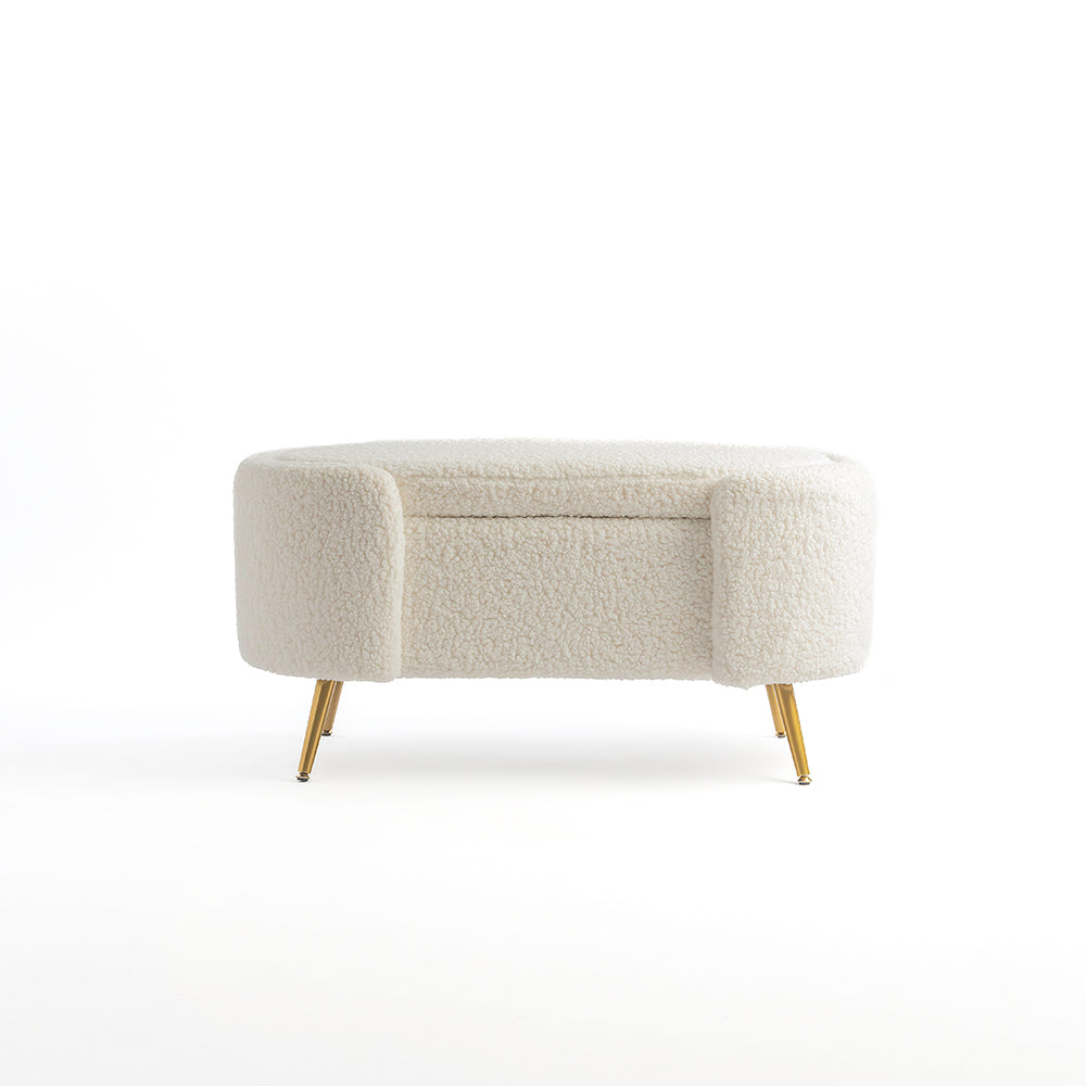 Alabaster Polyester Storage Bench With Steel Legs - Ivory