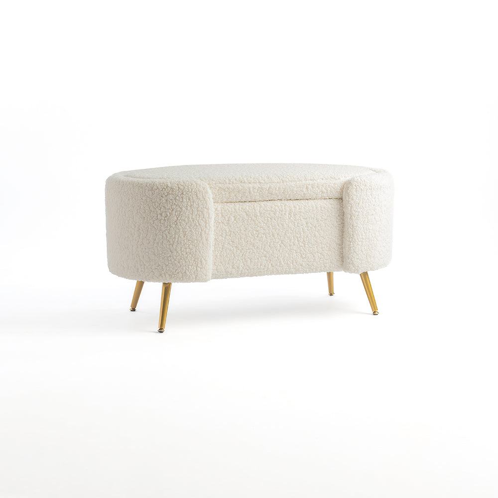 Alabaster Polyester Storage Bench With Steel Legs - Ivory