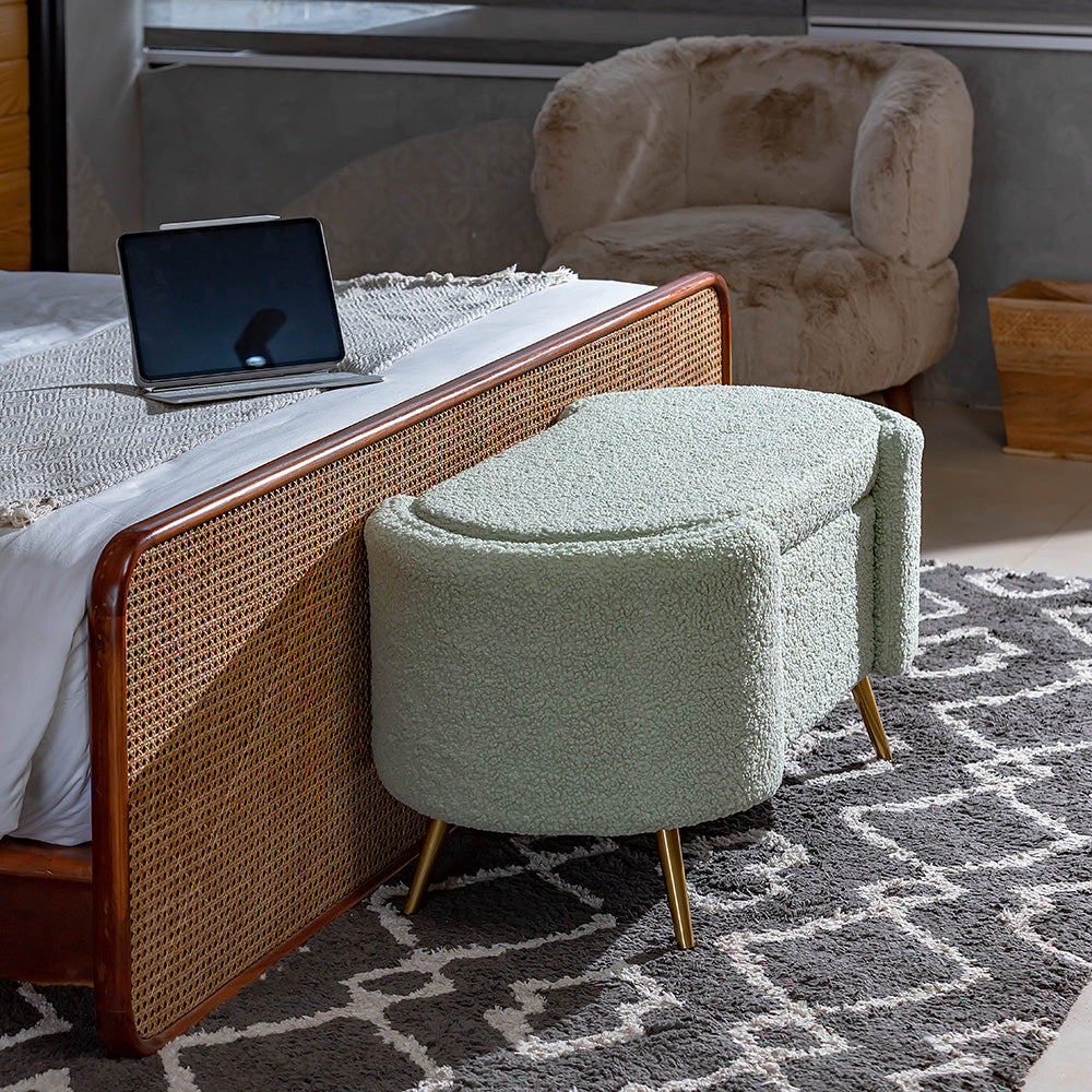 Alabaster Polyester Storage Bench With Steel Legs - Emerald Green