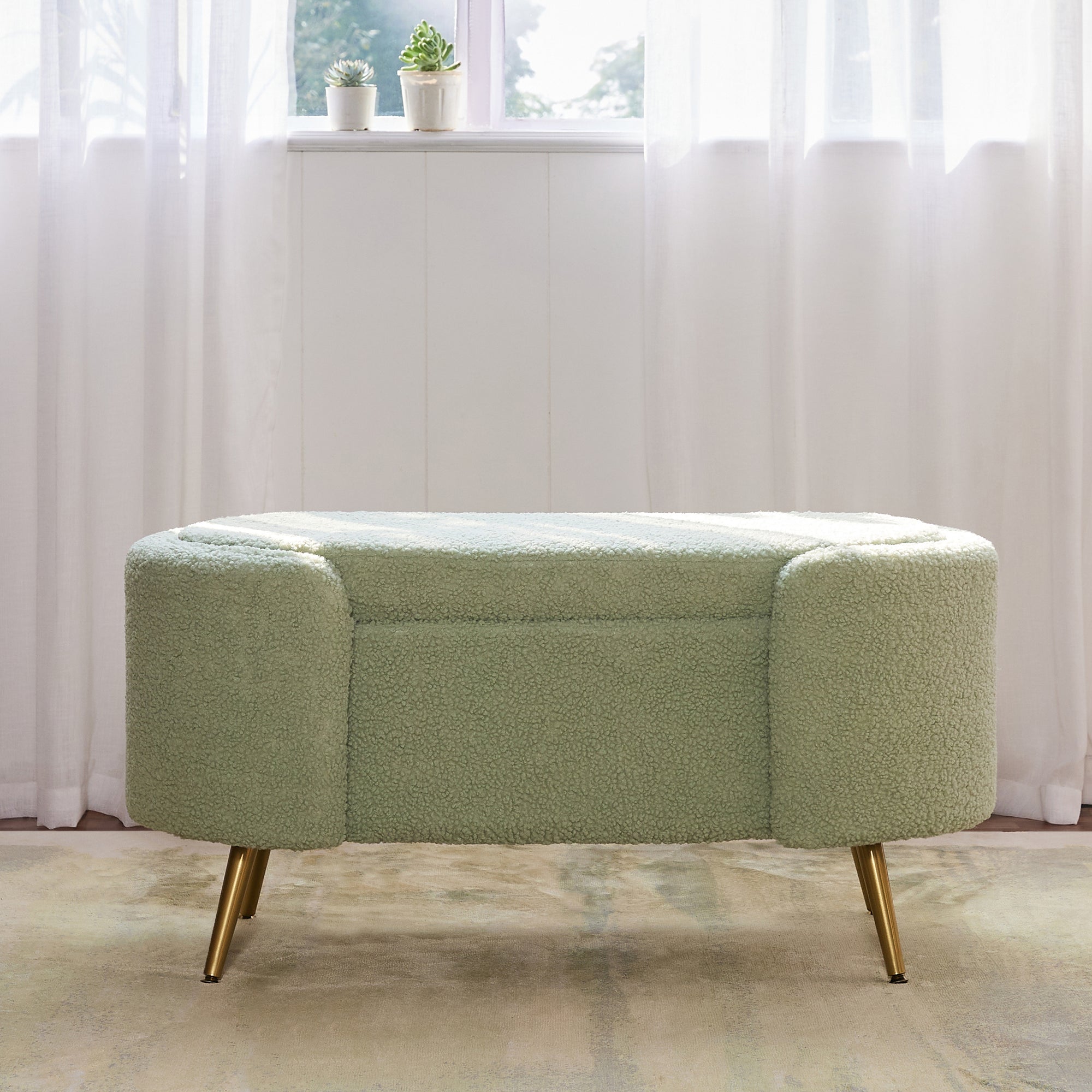 Alabaster Polyester Storage Bench With Steel Legs