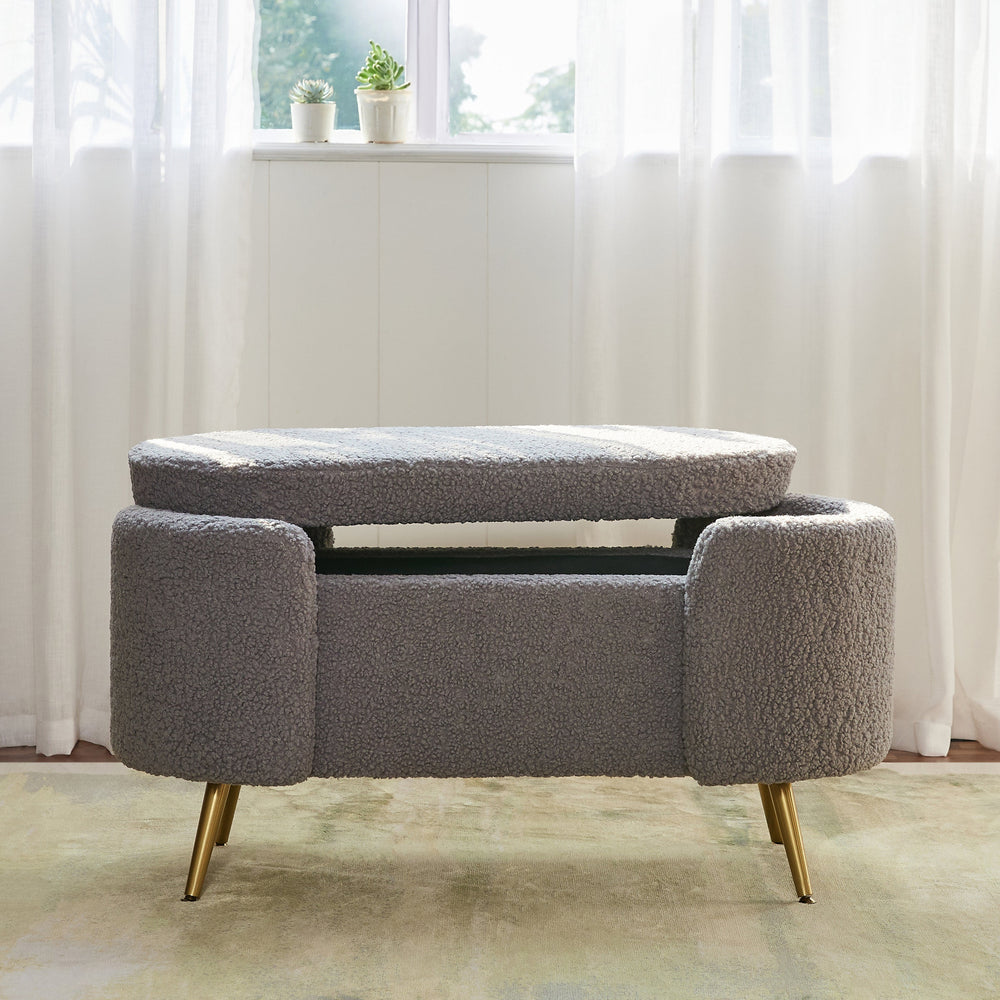 Alabaster Polyester Storage Bench With Steel Legs - Grey