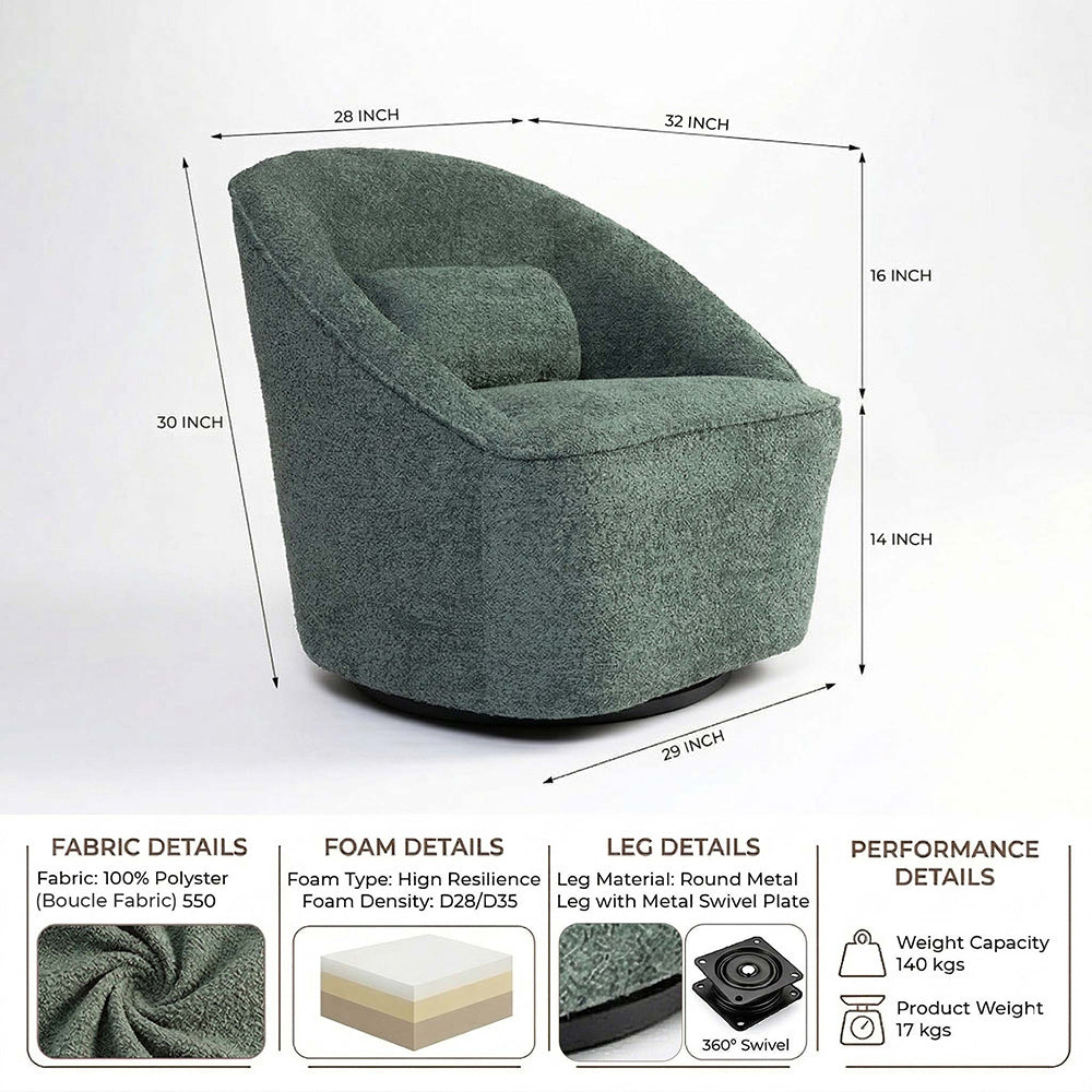 Emerald Boucle Swivel Chair - Dark Green
