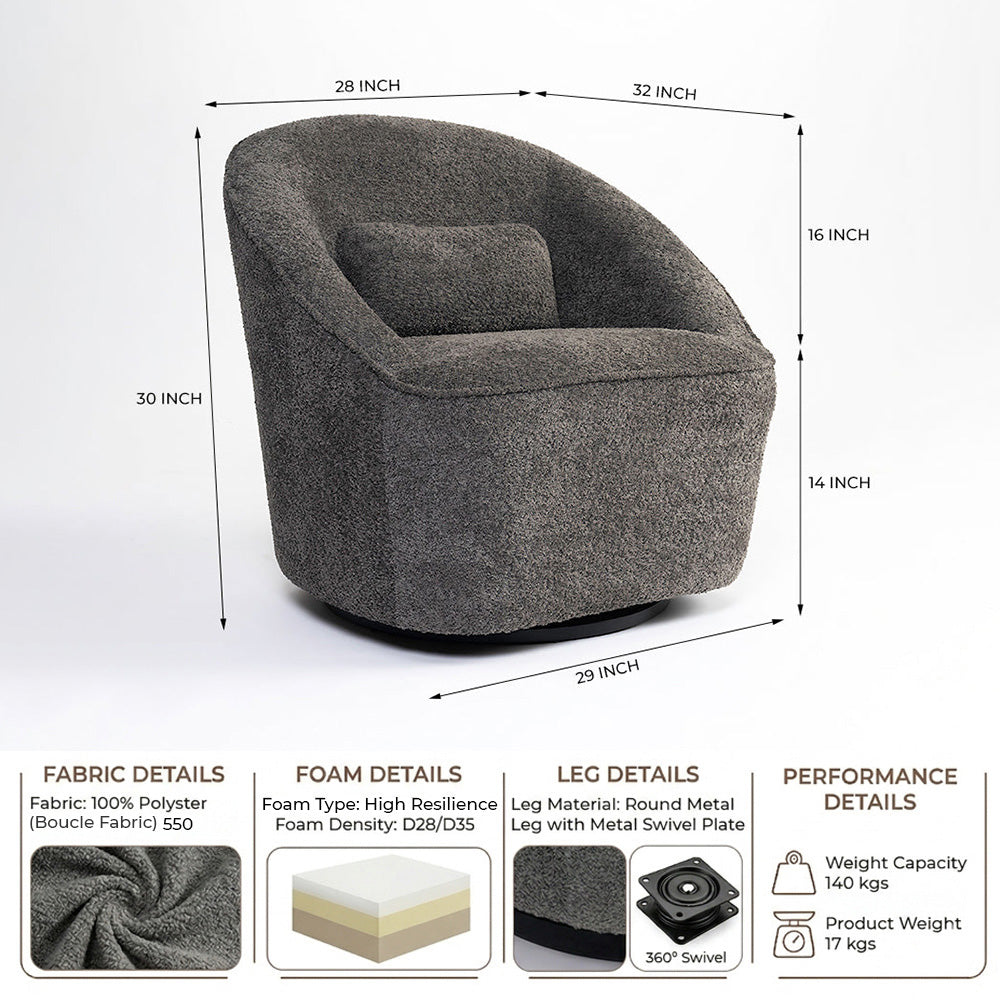 Emerald Boucle Swivel Chair - Grey