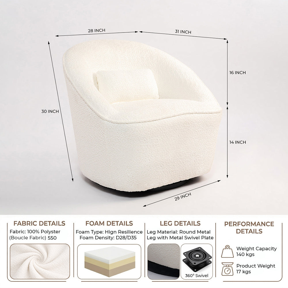 Emerald Boucle Swivel Chair - White