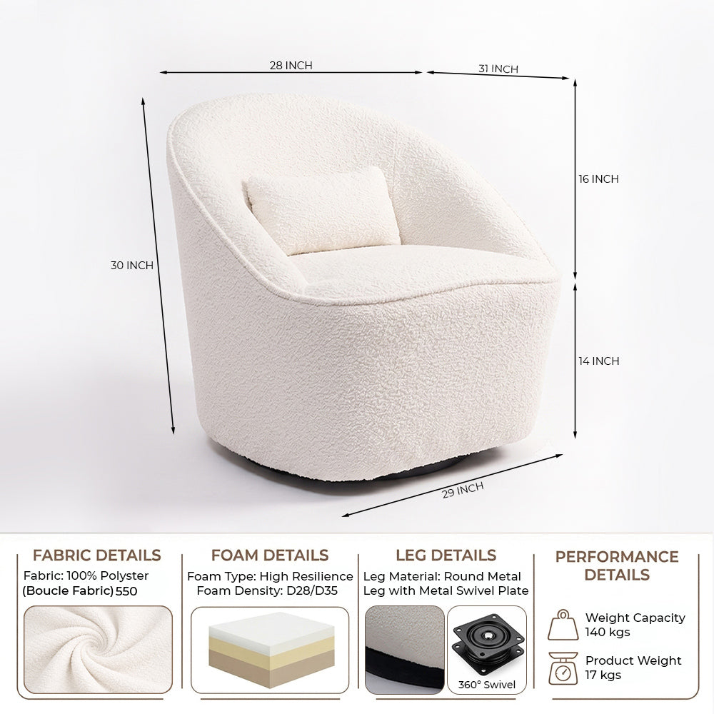 Emerald Boucle Swivel Chair - White