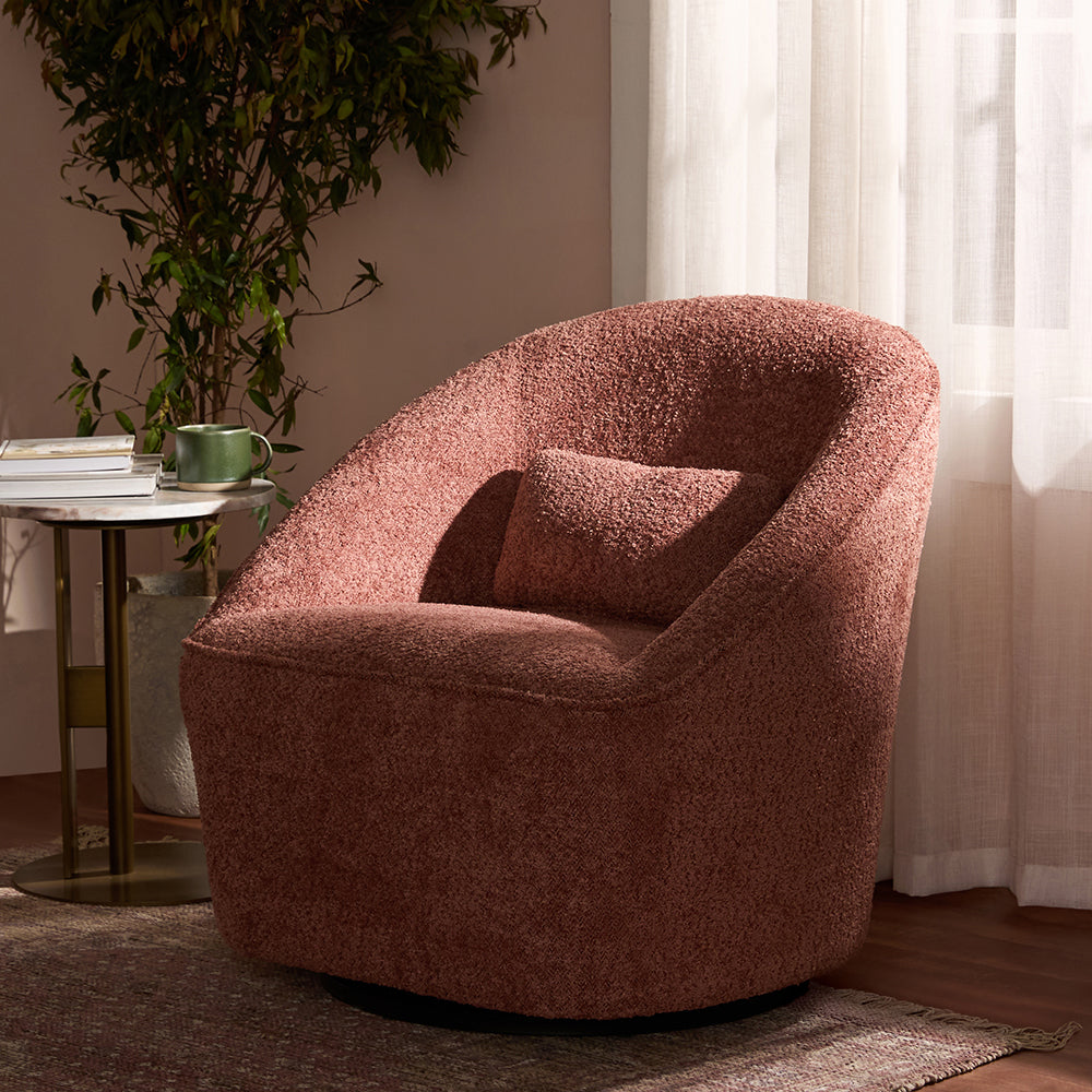 Emerald Boucle Swivel Chair - Dusty Rose Brown