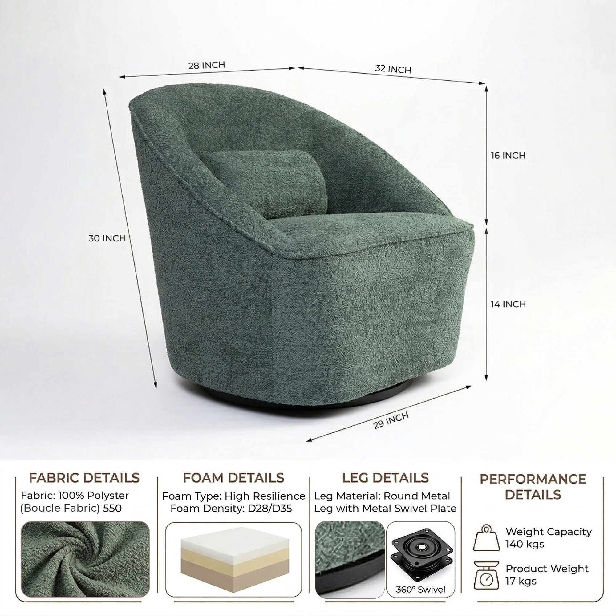Emerald Boucle Swivel Chair - Dark Green
