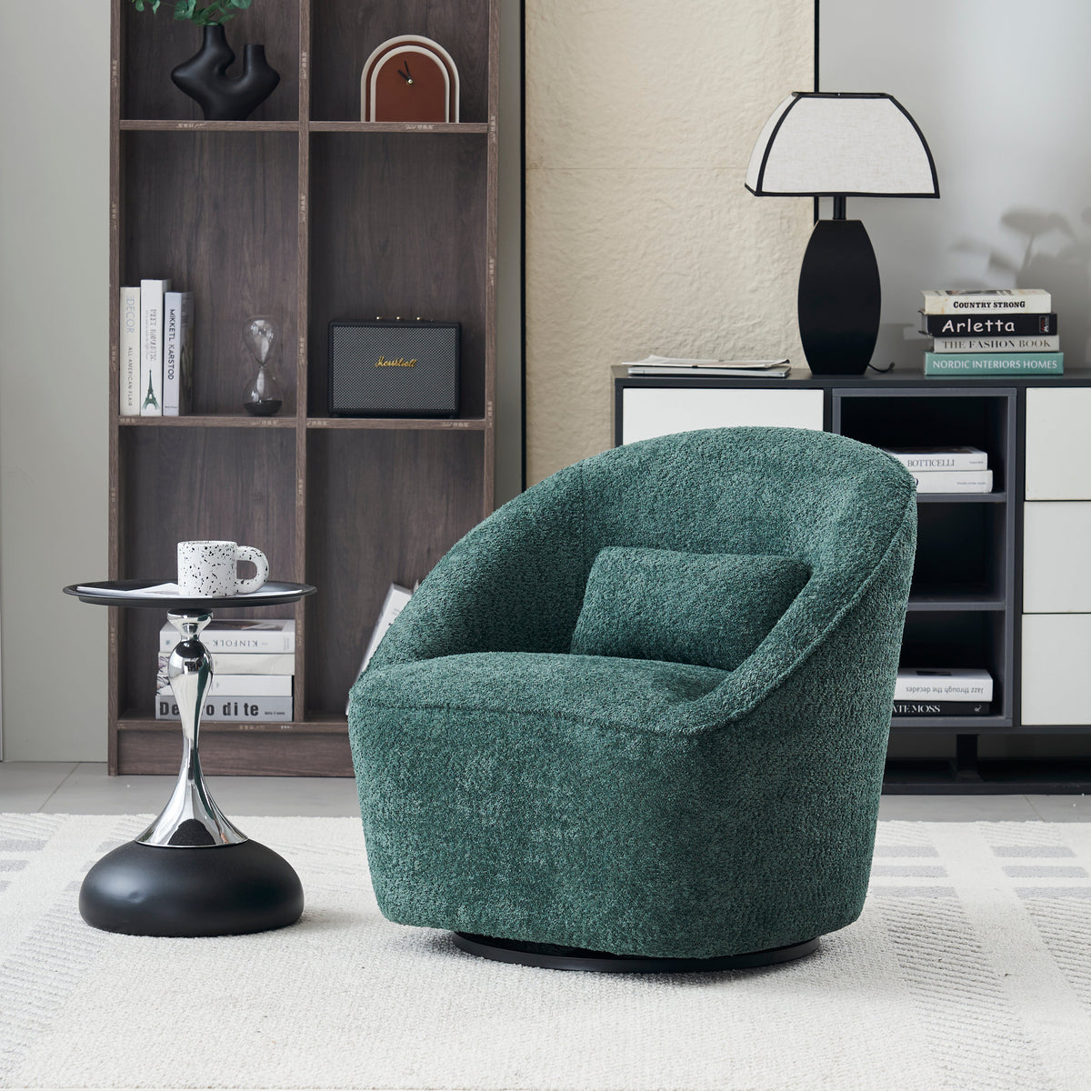 Emerald Boucle Swivel Chair - Dark Green