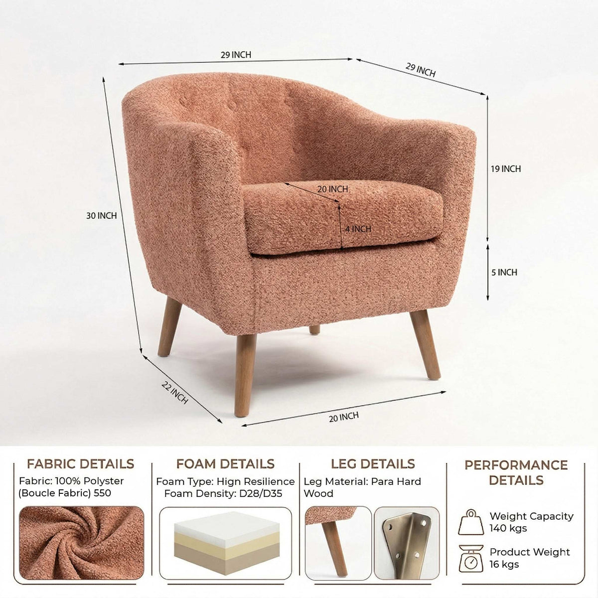 Aspen Aura Home Chair - Dusty Rose Brown