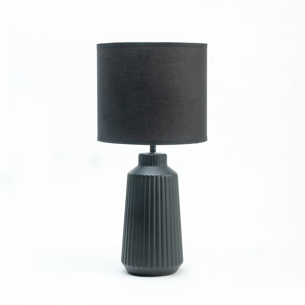 Obsedian Silk Ceramic Fabric Shade Table Lamp - Black
