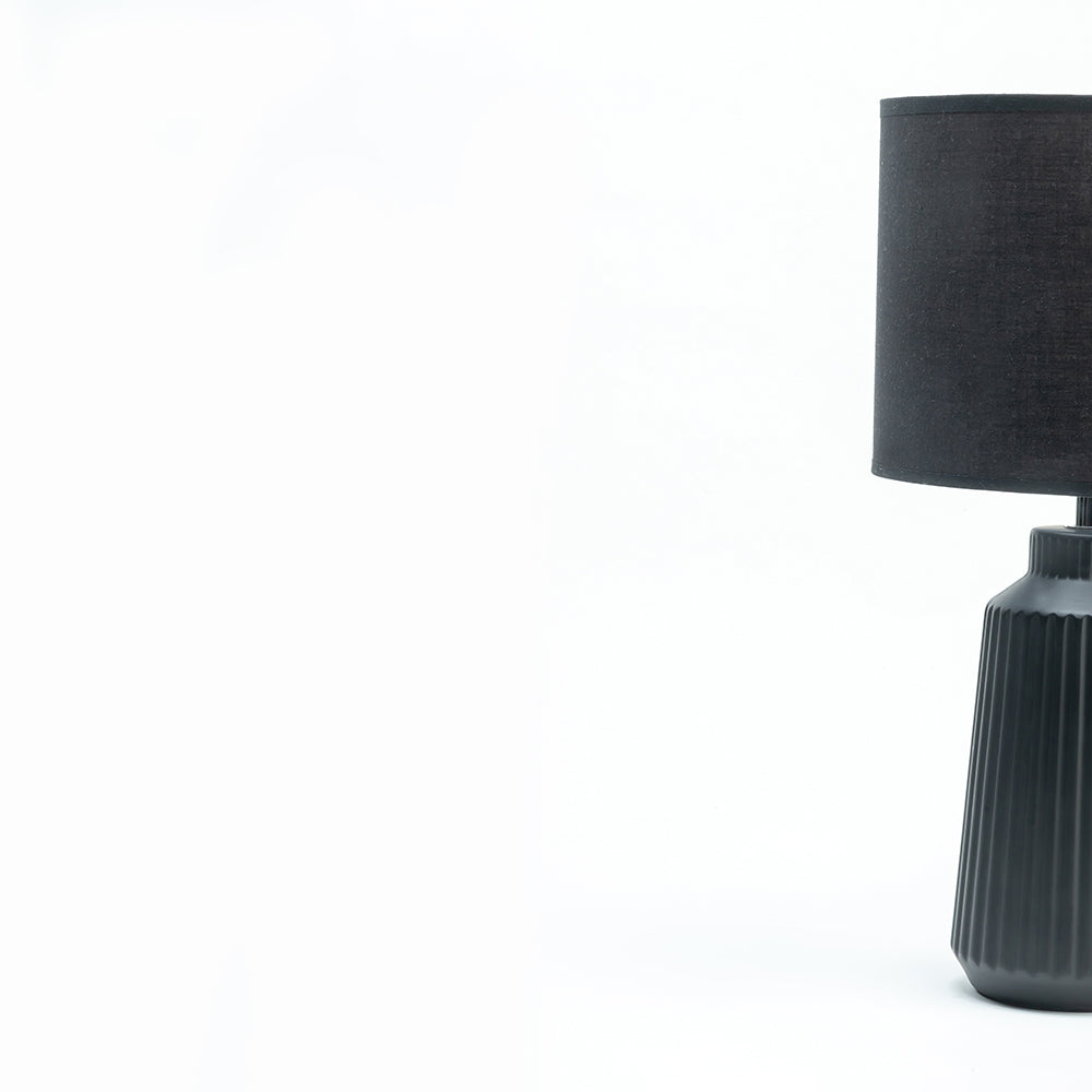 Obsedian Silk Ceramic Fabric Shade Table Lamp - Black