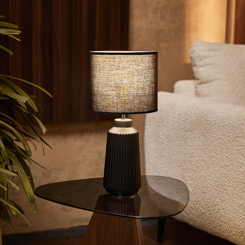 Obsedian Silk Ceramic Fabric Shade Table Lamp - Black