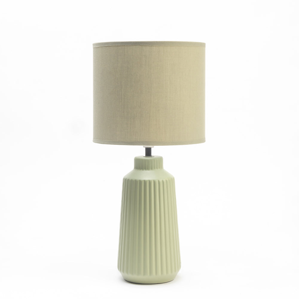 Obsedian Silk Ceramic Fabric Shade Table Lamp - Shallot Green