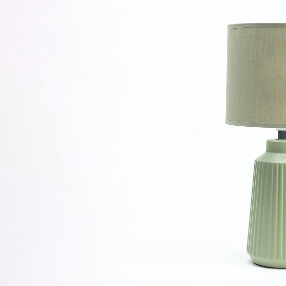 Obsedian Silk Ceramic Fabric Shade Table Lamp - Shallot Green