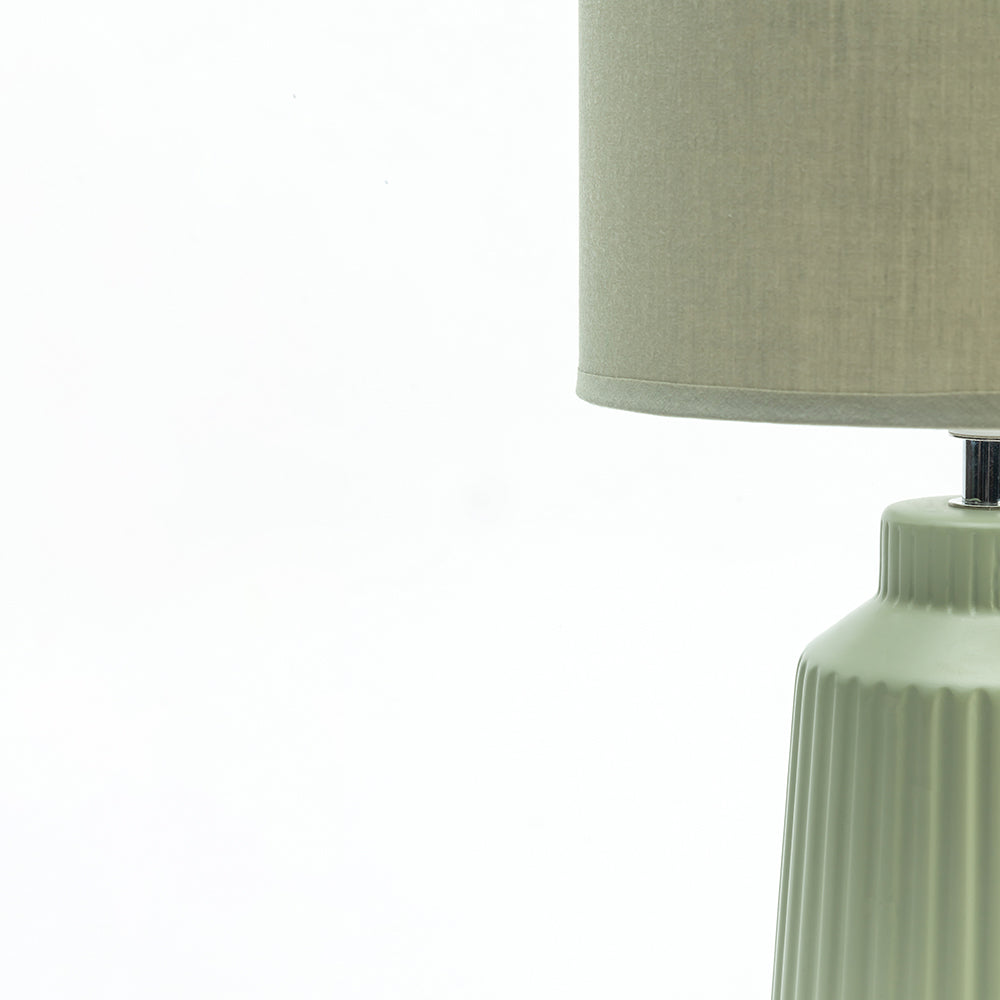 Obsedian Silk Ceramic Fabric Shade Table Lamp - Shallot Green