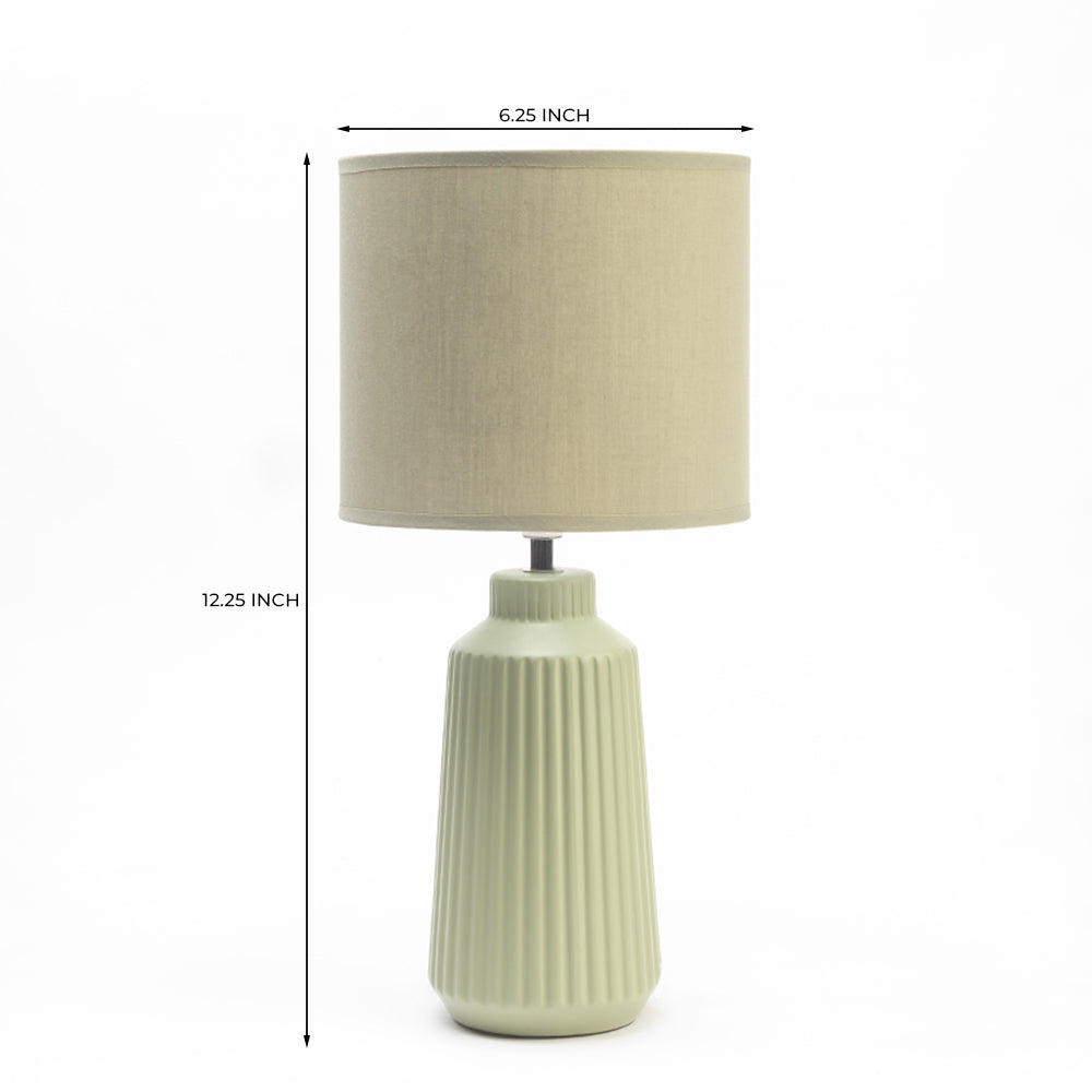 Obsedian Silk Ceramic Fabric Shade Table Lamp - Shallot Green