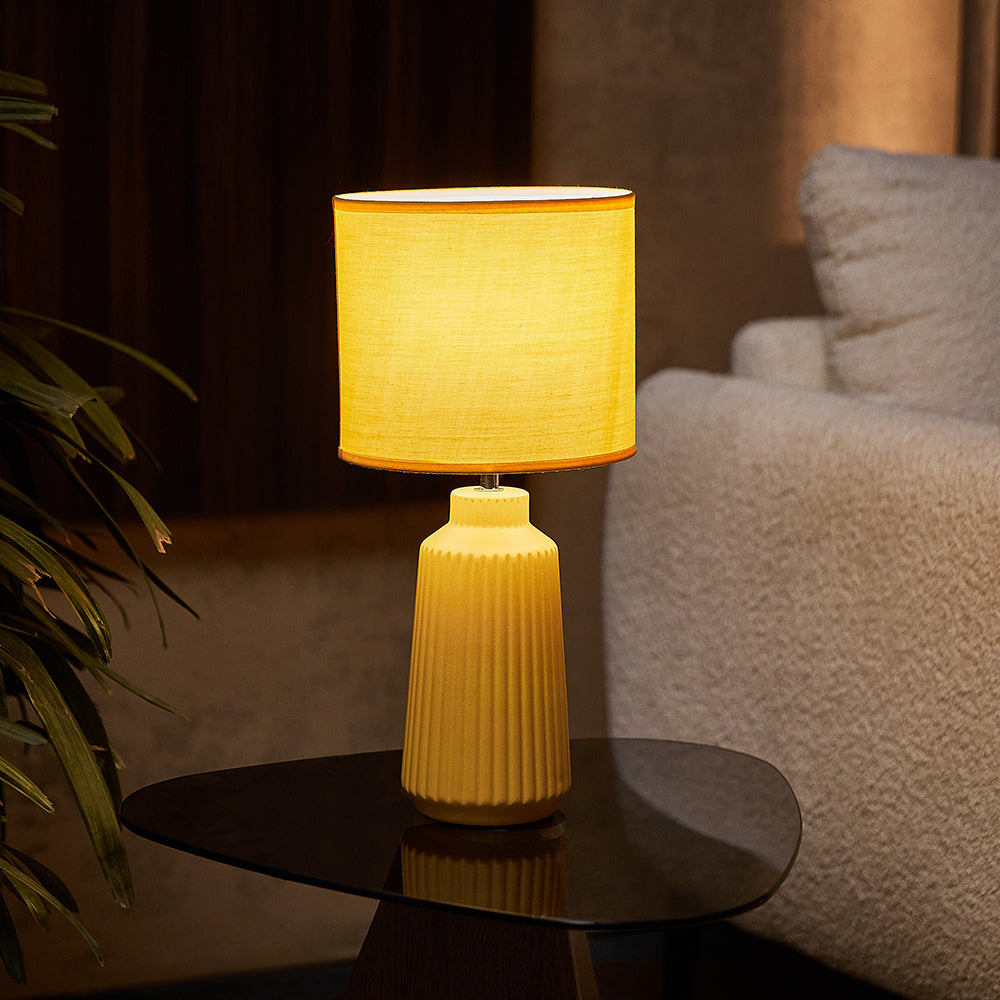 Obsedian Silk Ceramic Fabric Shade Table Lamp - Yellow