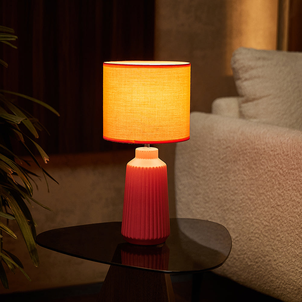 Obsedian Silk Ceramic Fabric Shade Table Lamp - Orange