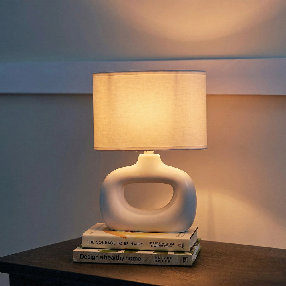 Astral Noir Fabric Shade Ceramic Table Lamp - Off White