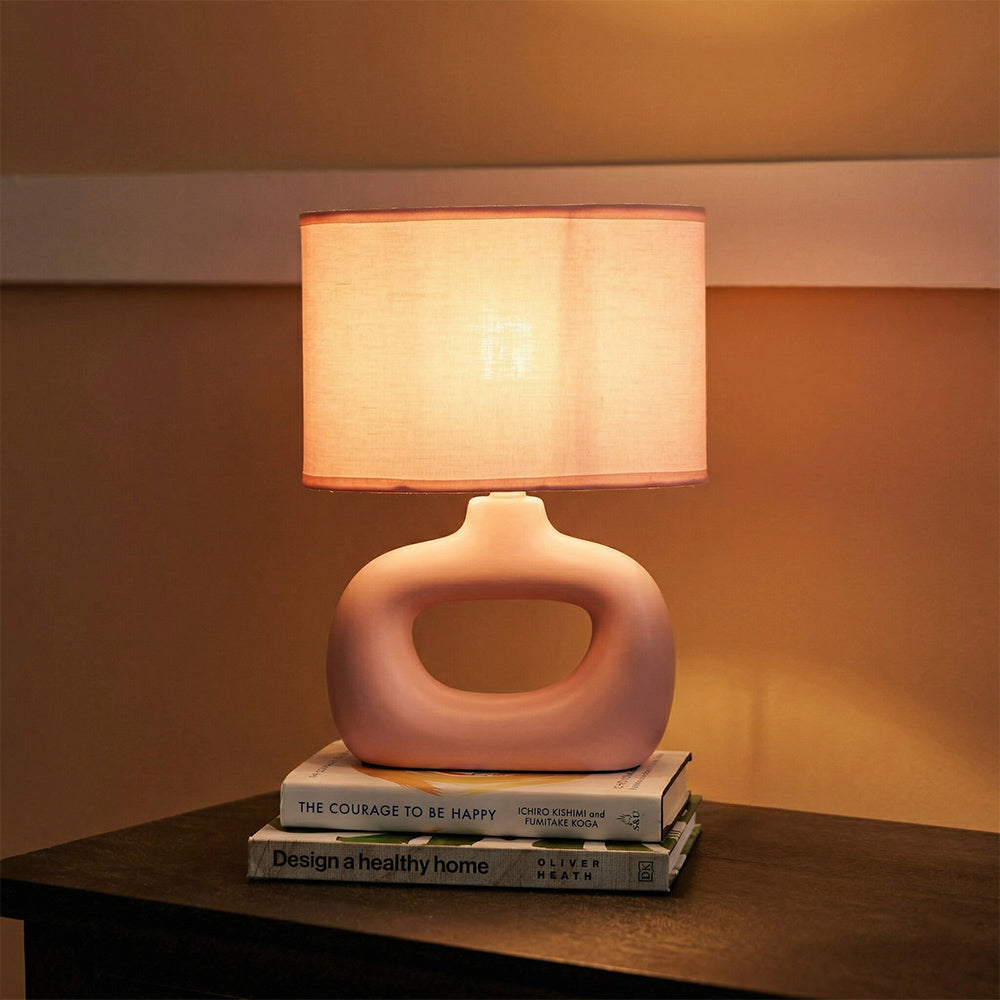 Astral Noir Fabric Shade Ceramic Table Lamp - Pink