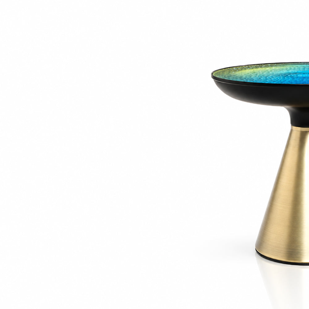 Ava Long Round Teal Blue Glass Top Coffee Table - Small