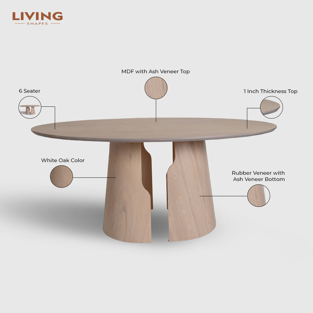 Avery Jenkins 6 Seater Dining Table - White Oak