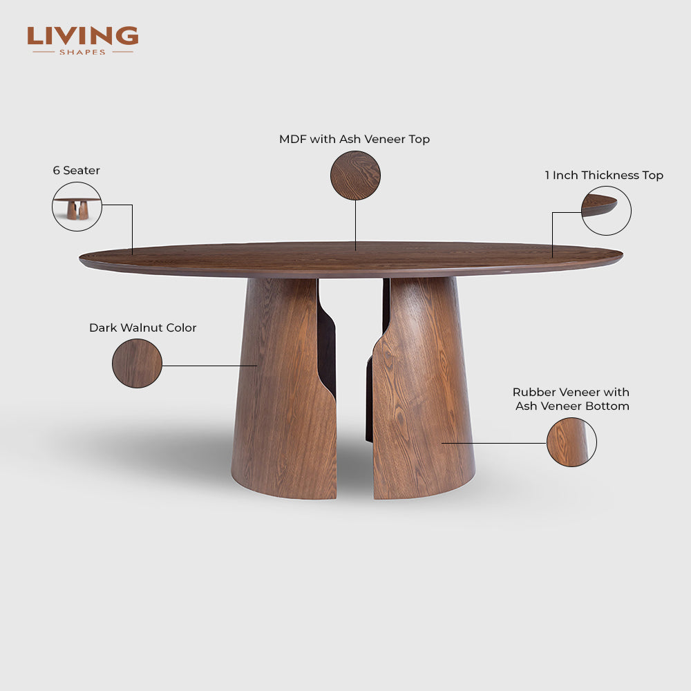 Avery Jenkins 6 Seater Dining Table - Dark Walnut