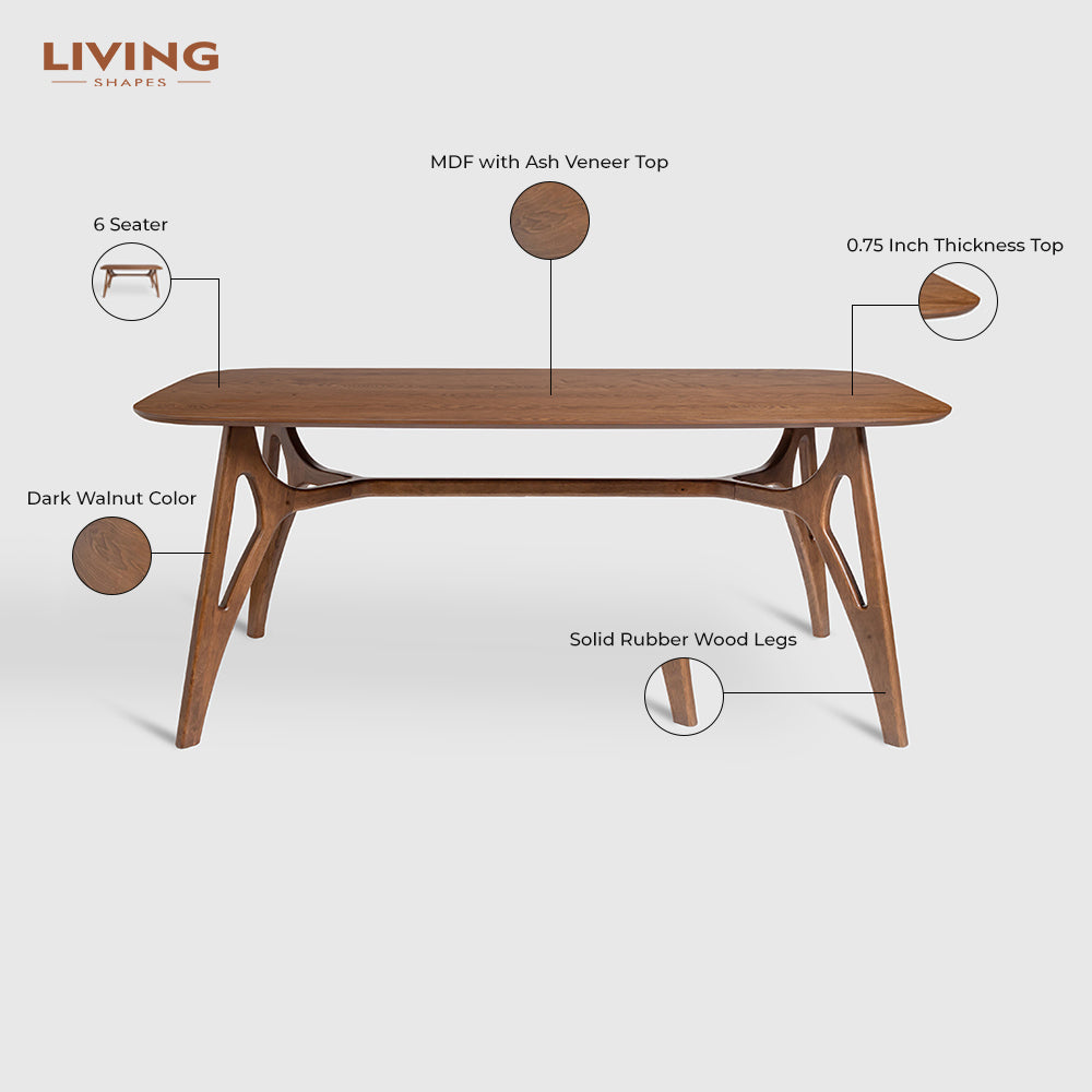 Olivia Judd 6 Seater Dining Table - Dark Walnut