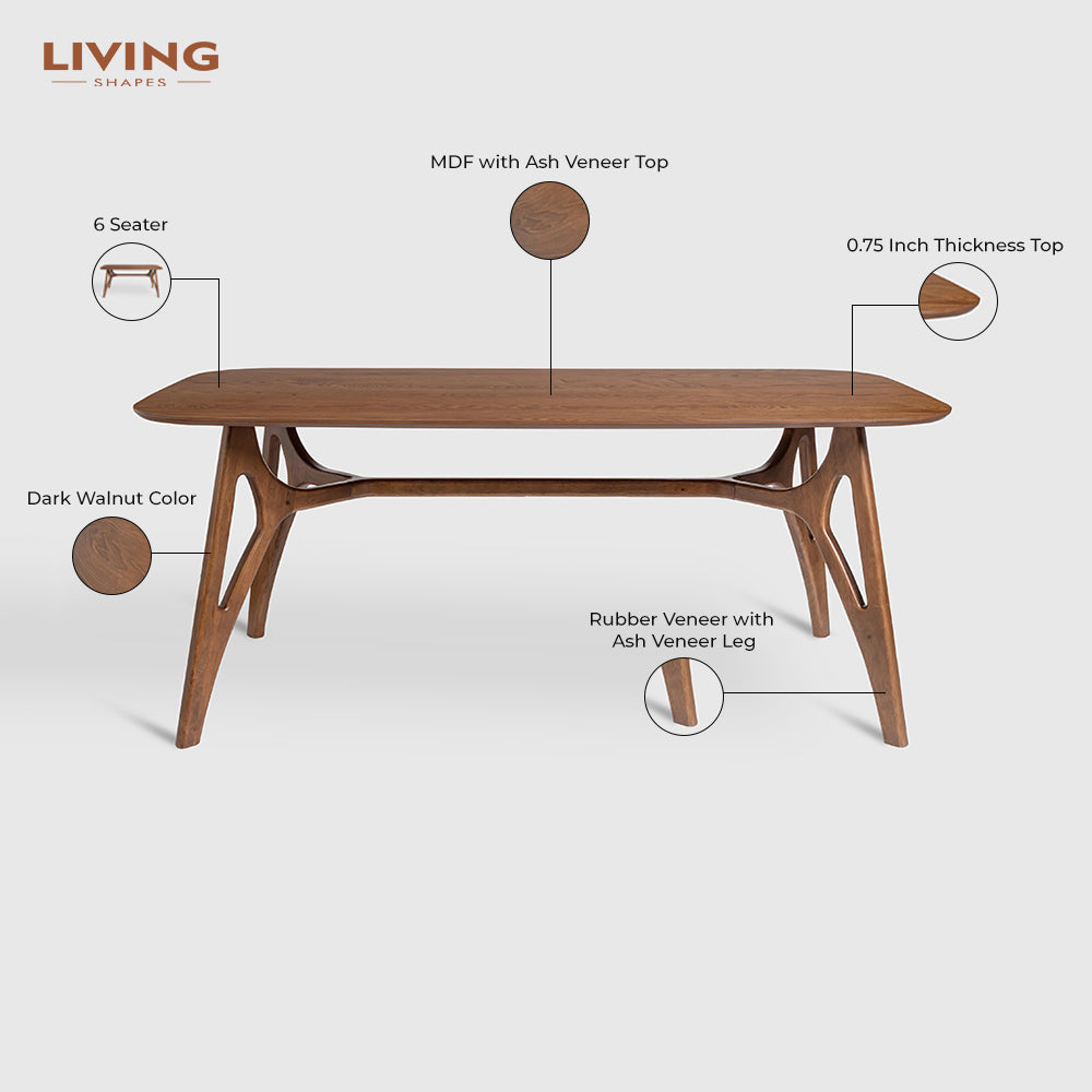 Olivia Judd 6 Seater Dining Table - Dark Walnut