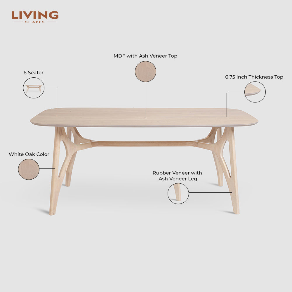 Olivia Judd 6 Seater Dining Table - White Oak